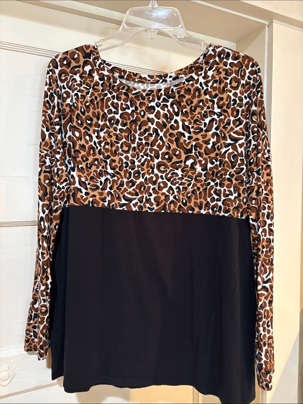 Lilly Pulitzer Finn L Brown Leopard Print Colorblock Long Sleeve Top